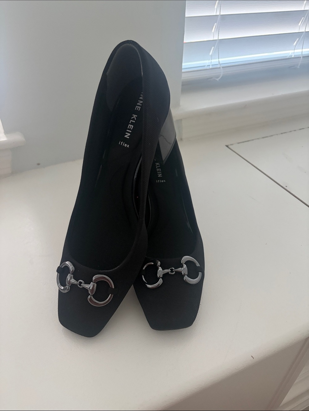 Anne Klein Black Heels with Silver Horsebit Accent